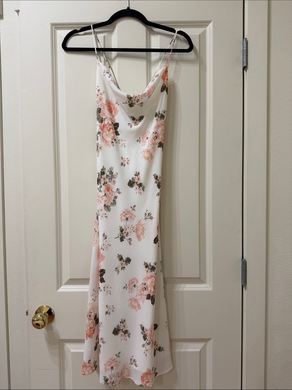Abercrombie & Fitch White Floral Midi Dress with Pink Rose Print